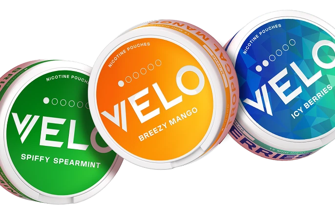 На зображенні показано банчоки Velo а саме Bright Spearmint, Tropical Mango, Smooth Peppermint, Groovy Grape Icy Berries